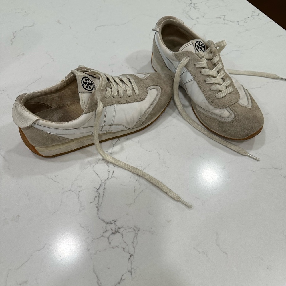 Tory Burch White and Tan Athletic Tennis Shoes